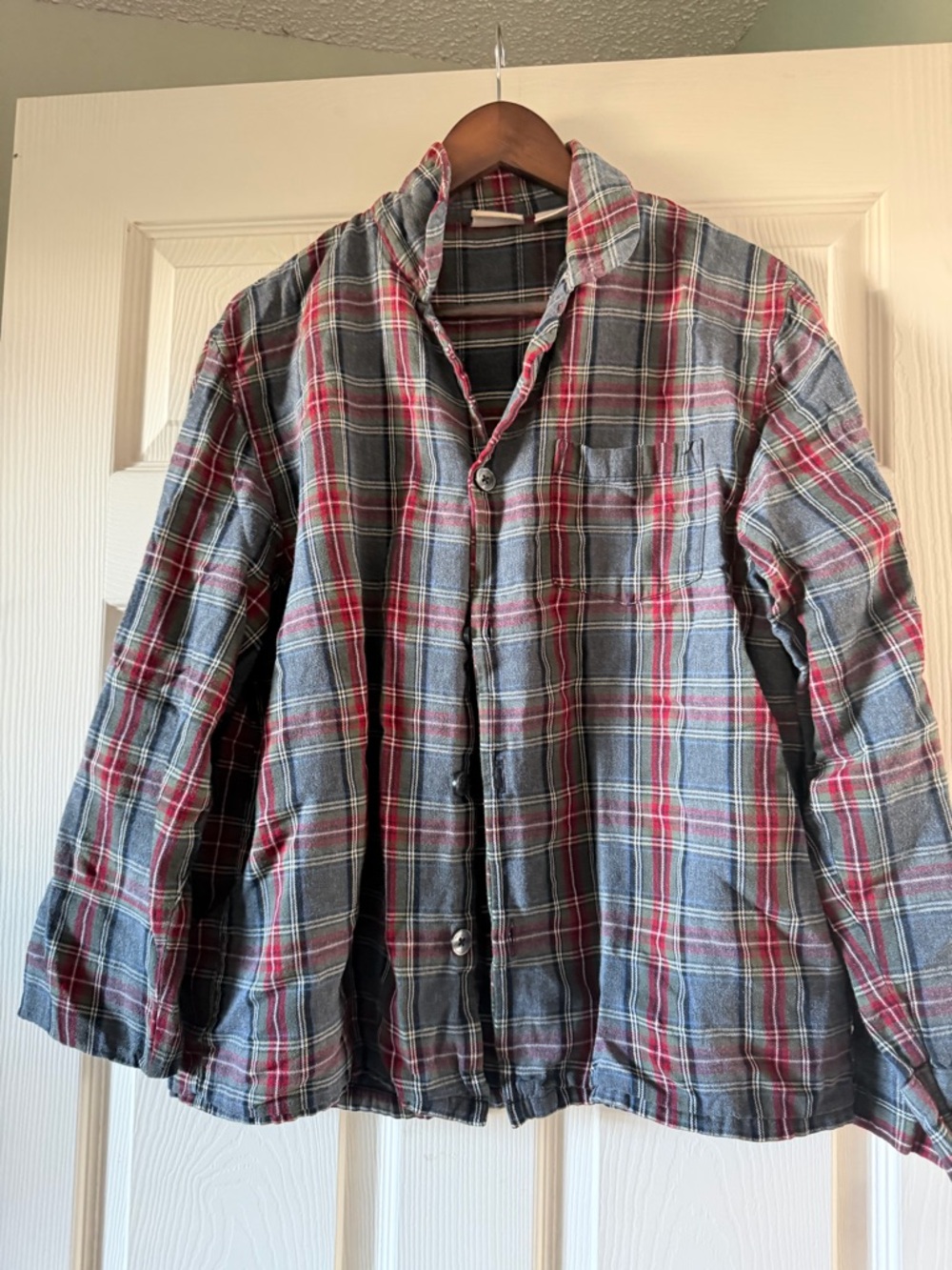 Llbean Gray and Red Plaid Button-Up Shirt